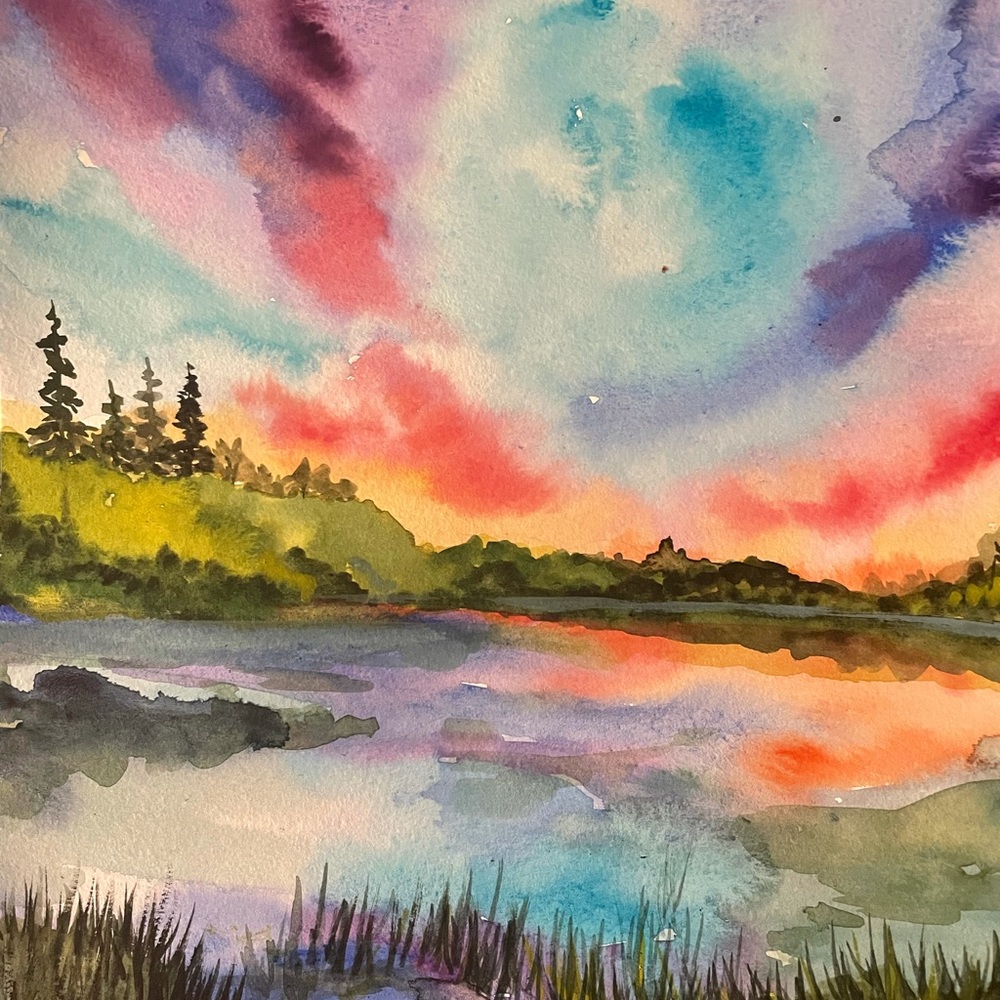 Colorful watercolor landscape